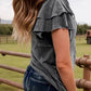 fashionworks - Fashion Western Layered Ruffle Short Sleeve Round Neck Top: Black / Missy / L