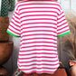 fashionworks - Fashion-W Stripe Contrast Crew Neck Loose Short Sleeve : AS SHOWN / Missy / S