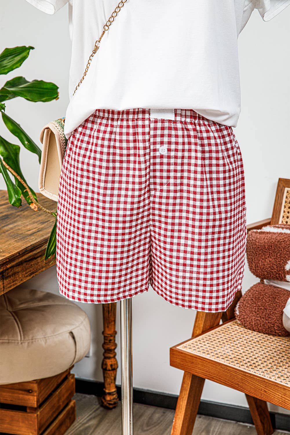 fashionworks - Fashion-W Plaid Gingham Printed High Waist Shorts: As shown / Missy / XL