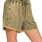 42POPS - , SI-25591 WASHED LINEN FRAYED HEM DRAWSTRING SHORTS WITH PO: BROWN-163231 / XL