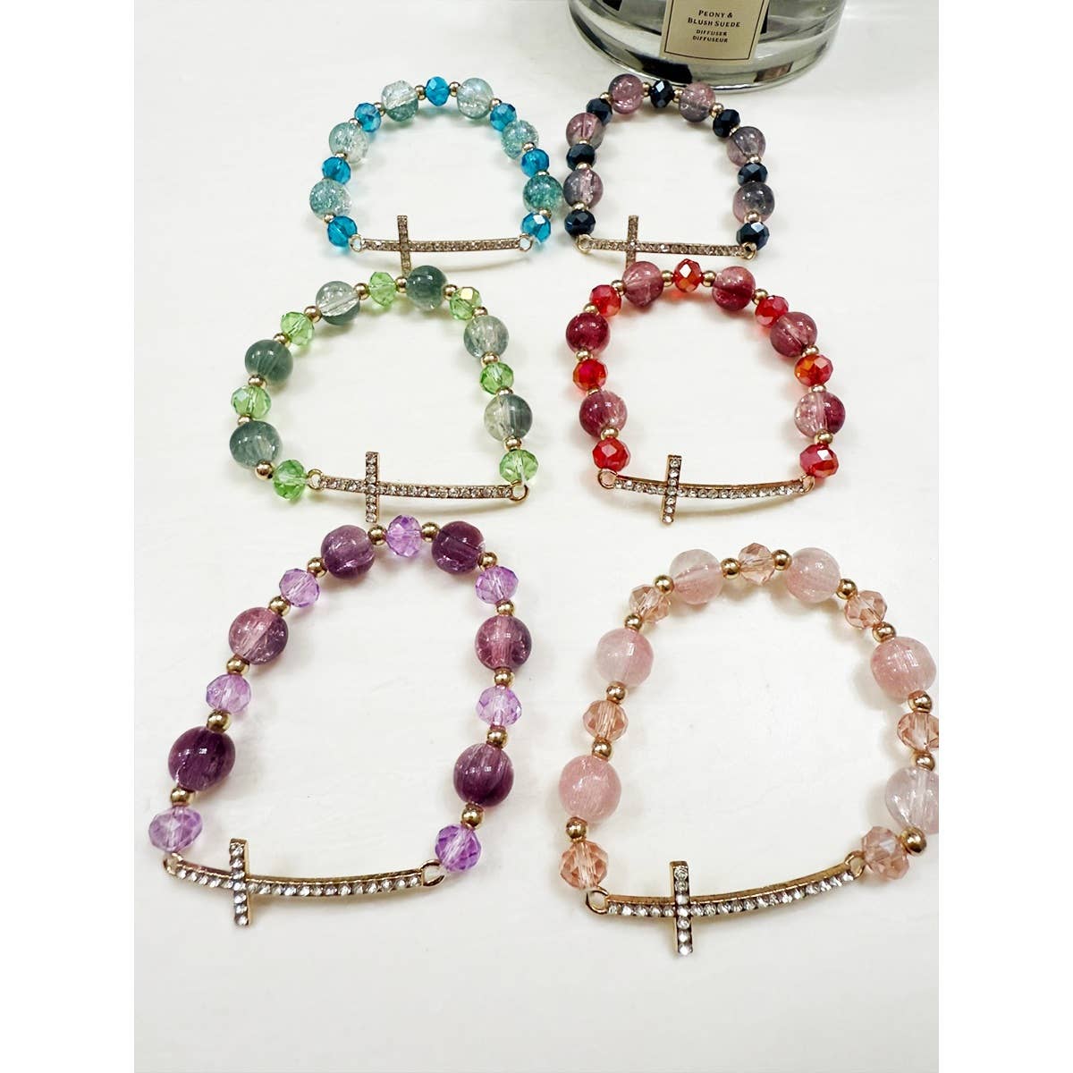 Love and Repeat - Rhinestone Cross Bead Stretch Bracelet: MIX COLOR / ONE(12)