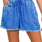 42POPS - , SI-25591 WASHED LINEN FRAYED HEM DRAWSTRING SHORTS WITH PO: BROWN-163231 / XL