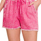 42POPS - , SI-25591 WASHED LINEN FRAYED HEM DRAWSTRING SHORTS WITH PO: BROWN-163231 / XL