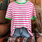 fashionworks - Fashion-W Stripe Contrast Crew Neck Loose Short Sleeve : AS SHOWN / Missy / M