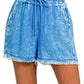 42POPS - , SI-25591 WASHED LINEN FRAYED HEM DRAWSTRING SHORTS WITH PO: BROWN-163231 / XL