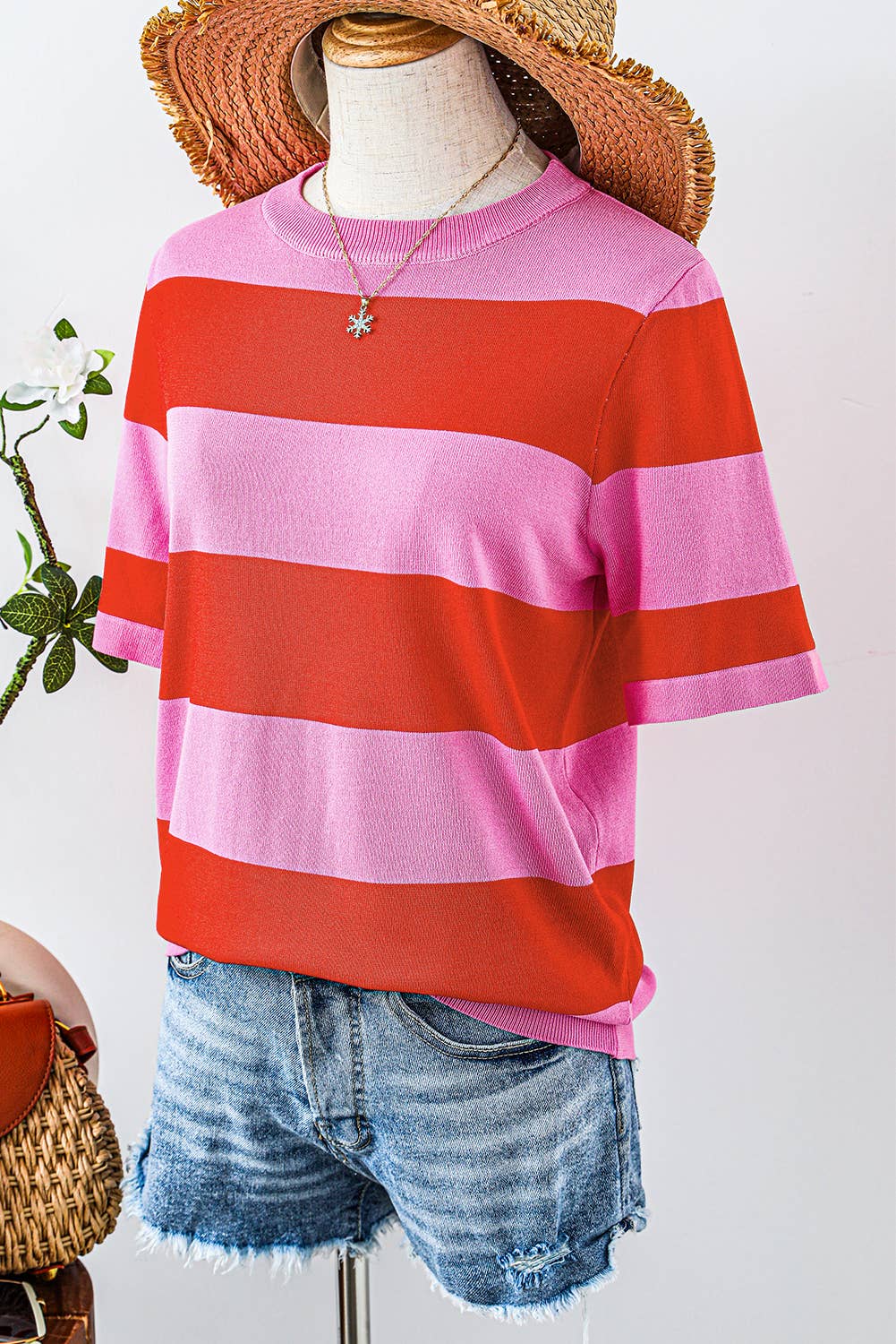 fashionworks - Colorblock Striped Knitted T shirt: Bright Pink / S