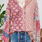 fashionworks - Fashion-W Western Mix Floral Long Sleeve Tied V Neck Blouse: As shown / Missy / M