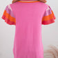 fashionworks - Fashion-W Contrast Flutter Sleeves Knitted Sweater T Shirt: Pink / XL