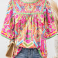 fashionworks - Fashion-W Geometric Print Bell Sleeve O Neck Babydoll Blouse: Orange / XL