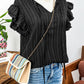 fashionworks - Fashion-W Textured Ruffled Sleeve V Neck Top: Black / Missy / M