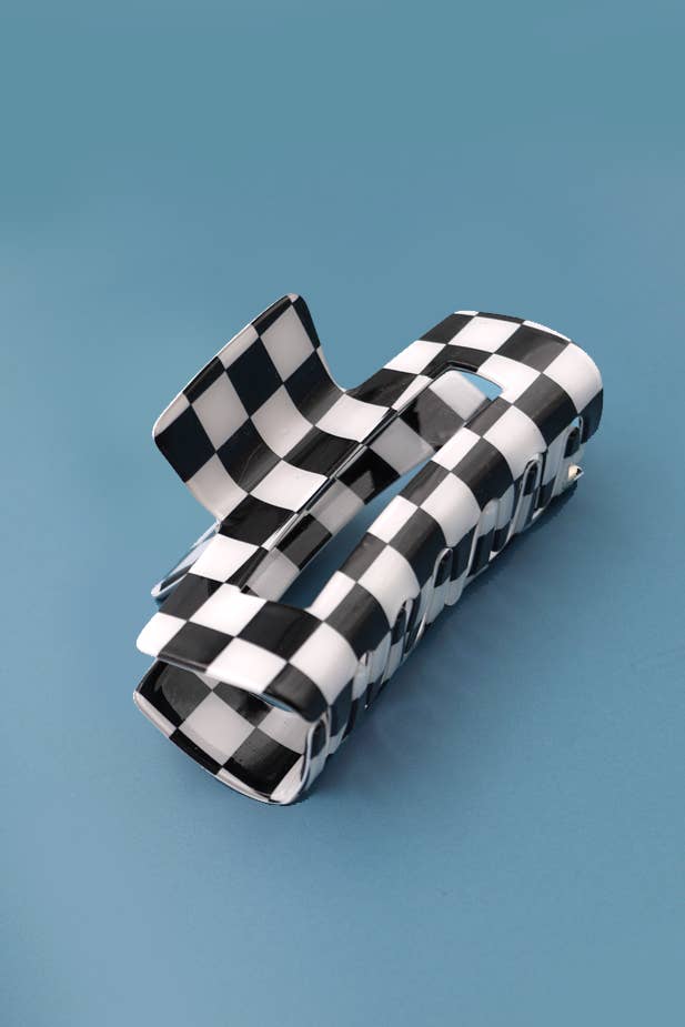 JOSSLYN by wall to wall - JUMBO RESIN CHECKER HAIR CLAW CLIPS 4inch | 40H664: Blue