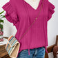 fashionworks - Fashion-W Textured Ruffled Sleeve V Neck Top: Rose / Missy / XL