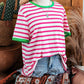 fashionworks - Fashion-W Stripe Contrast Crew Neck Loose Short Sleeve : AS SHOWN / Missy / M