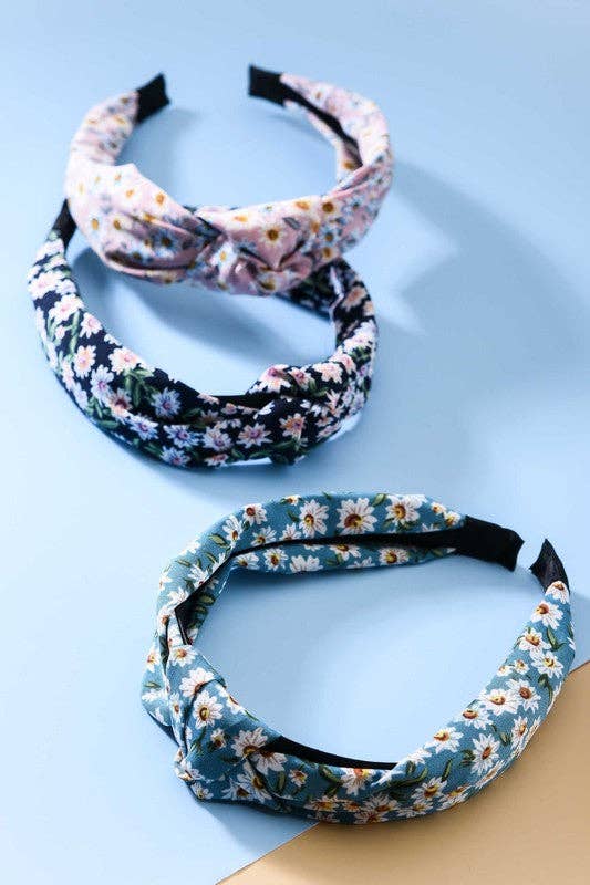 JOSSLYN by wall to wall - FLOWER PRINT KNOTTED HAIR BAND | 40HB243: BLACK