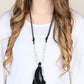 Southern Grace - Hickory Natural Stone Necklace with Pearl Beading & Leather Tassel: Black / One Size