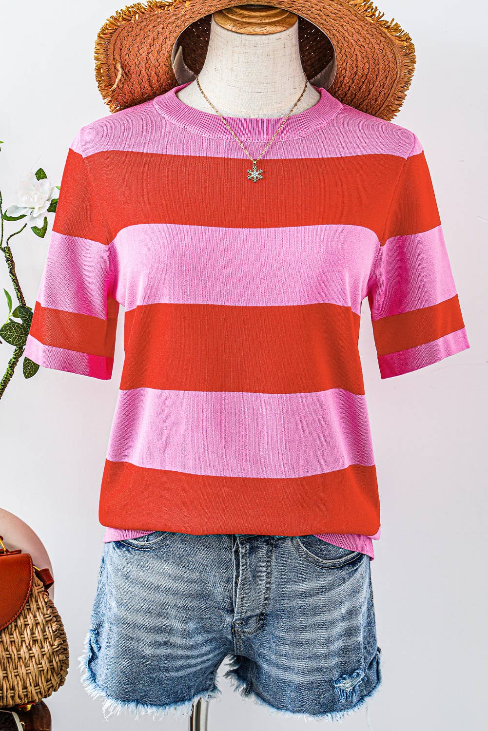 fashionworks - Colorblock Striped Knitted T shirt: Bright Pink / S