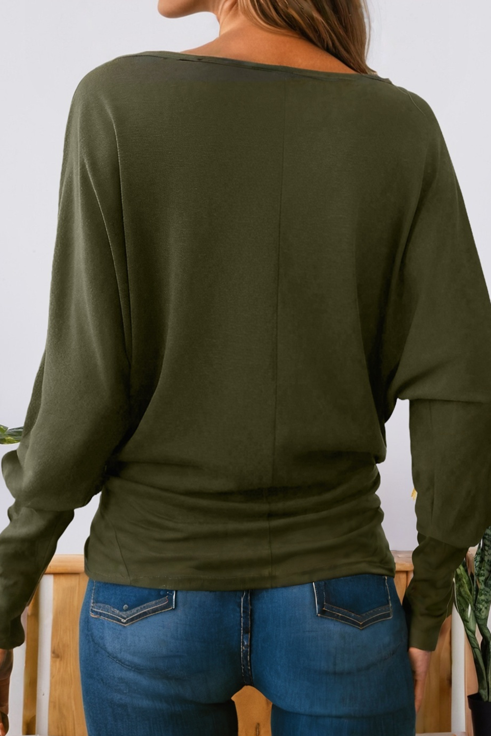 66DISCO - Solid Color Extended Cuffs Long Sleeve Top (S-XL): Green / Missy / L