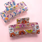 JOSSLYN by wall to wall - JUMBO FLORAL SUNFLOWER RECTANGLE HAIR CLAW CLIPS | 40H899: Hot Pink