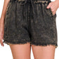 42POPS - , SI-25591 WASHED LINEN FRAYED HEM DRAWSTRING SHORTS WITH PO: BROWN-163231 / XL