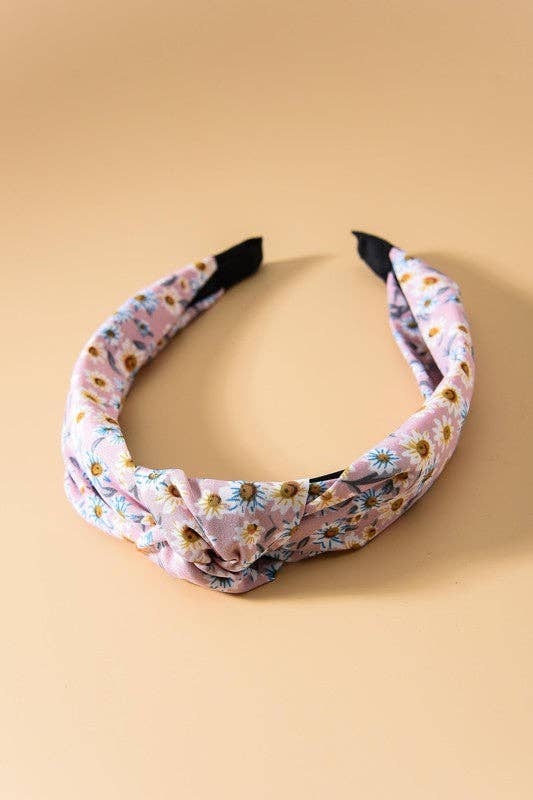 JOSSLYN by wall to wall - FLOWER PRINT KNOTTED HAIR BAND | 40HB243: BLACK