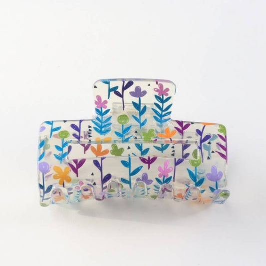 JOSSLYN by wall to wall - JUMBO FLORAL SUNFLOWER RECTANGLE HAIR CLAW CLIPS | 40H899: Blue