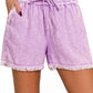 42POPS - , SI-25591 WASHED LINEN FRAYED HEM DRAWSTRING SHORTS WITH PO: BROWN-163231 / XL