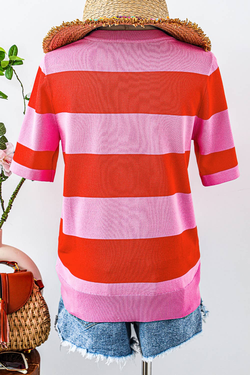 fashionworks - Colorblock Striped Knitted T shirt: Bright Pink / M