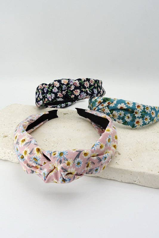 JOSSLYN by wall to wall - FLOWER PRINT KNOTTED HAIR BAND | 40HB243: BLACK