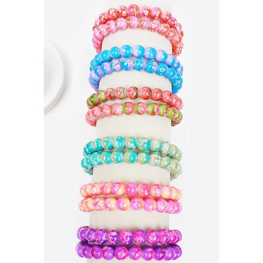 Love and Repeat - Marbled Beaded Stretch Glass Bracelets: MIX COLOR / ONE