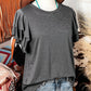 fashionworks - Fashion Western Layered Ruffle Short Sleeve Round Neck Top: Black / Missy / L