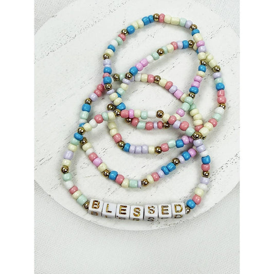 Love and Repeat - BELIEVE and BLESSED layered Stretch Bracelets: MIX COLOR / ONE(12)