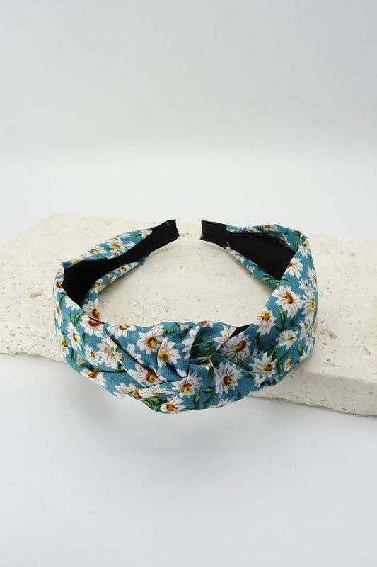 JOSSLYN by wall to wall - FLOWER PRINT KNOTTED HAIR BAND | 40HB243: BLACK