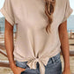 fashionworks - Fashion-W Solid Color Knot Front Crinkled Blouse: As shown / Missy / XL