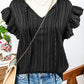 fashionworks - Fashion-W Textured Ruffled Sleeve V Neck Top: Black / Missy / M