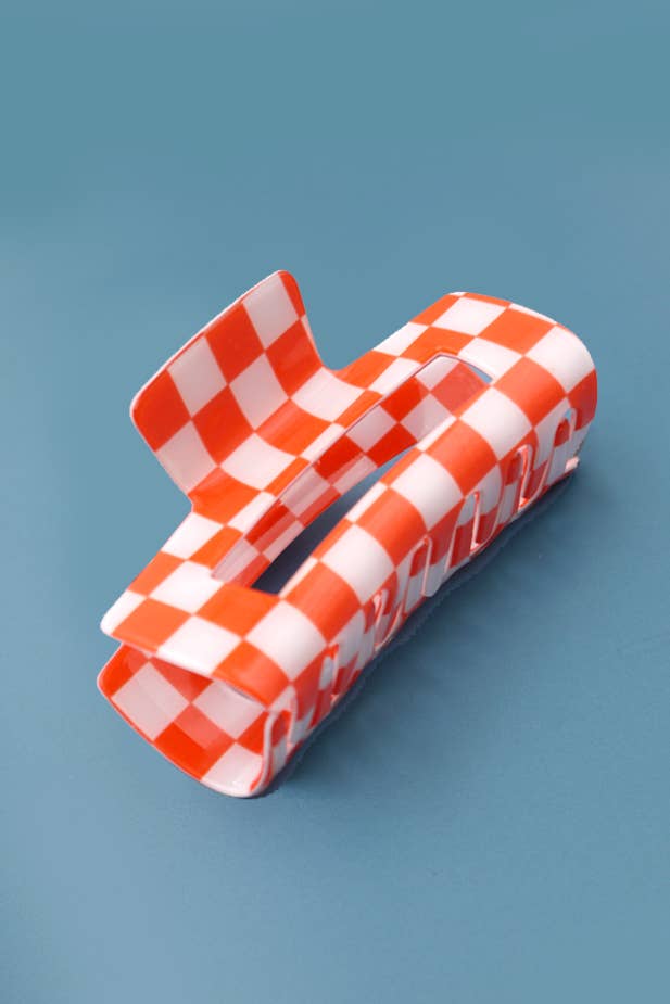 JOSSLYN by wall to wall - JUMBO RESIN CHECKER HAIR CLAW CLIPS 4inch | 40H664: Blue
