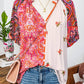 fashionworks - Fashion-W Boho Floral Patchwork Buttoned Short Sleeve Blouse: As shown / Missy / S