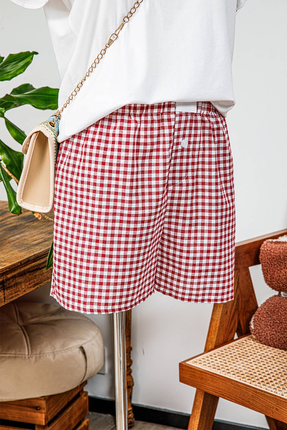 fashionworks - Fashion-W Plaid Gingham Printed High Waist Shorts: As shown / Missy / XL