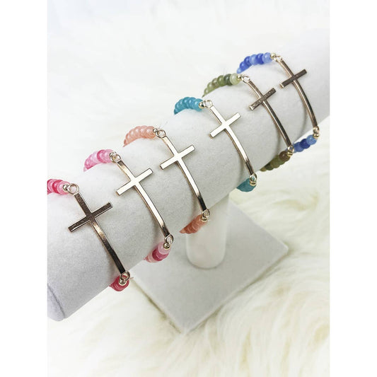 Love and Repeat - Gold Cross Multi Tone Beaded Stretch Bracelet: MIX COLOR / ONE(12)