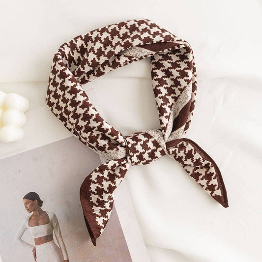 Funkyrel® Atzbranding Limited - Scarvii - Classic Houndstooth Square Scarf: BROWN / 65*65cm