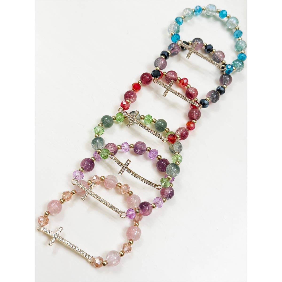 Love and Repeat - Rhinestone Cross Bead Stretch Bracelet: MIX COLOR / ONE(12)
