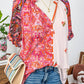 fashionworks - Fashion-W Boho Floral Patchwork Buttoned Short Sleeve Blouse: As shown / Missy / S