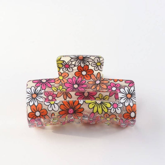 JOSSLYN by wall to wall - JUMBO FLORAL SUNFLOWER RECTANGLE HAIR CLAW CLIPS | 40H899: Hot Pink